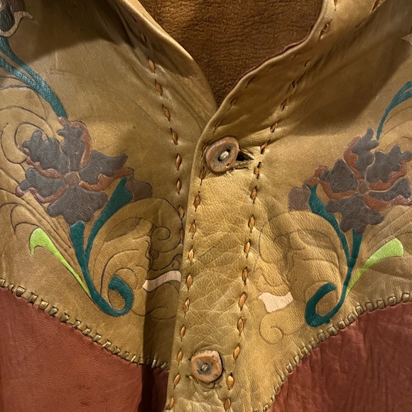 Vintage 70s Custom Leather Long Sleeve Button Up - Picture 4 of 10